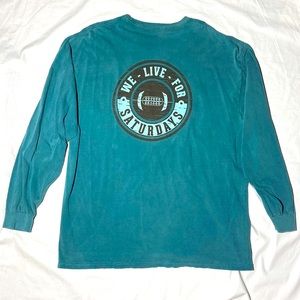 Comfort Colors “We Live For Saturdays” Long Sleeve Shirt. Teal. X-Large.